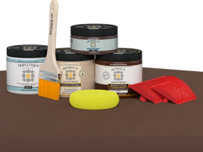 Retique It® Wood'n Kit Java interior top coat on a wooden table, showcasing a matte finish for multi-purpose wood projects.