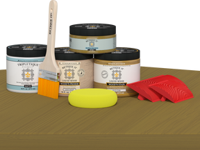 Retique It® Wood'n Finish Kit in Old Oak with matte top coat, showing a finished wooden table with smooth, natural wood grain.