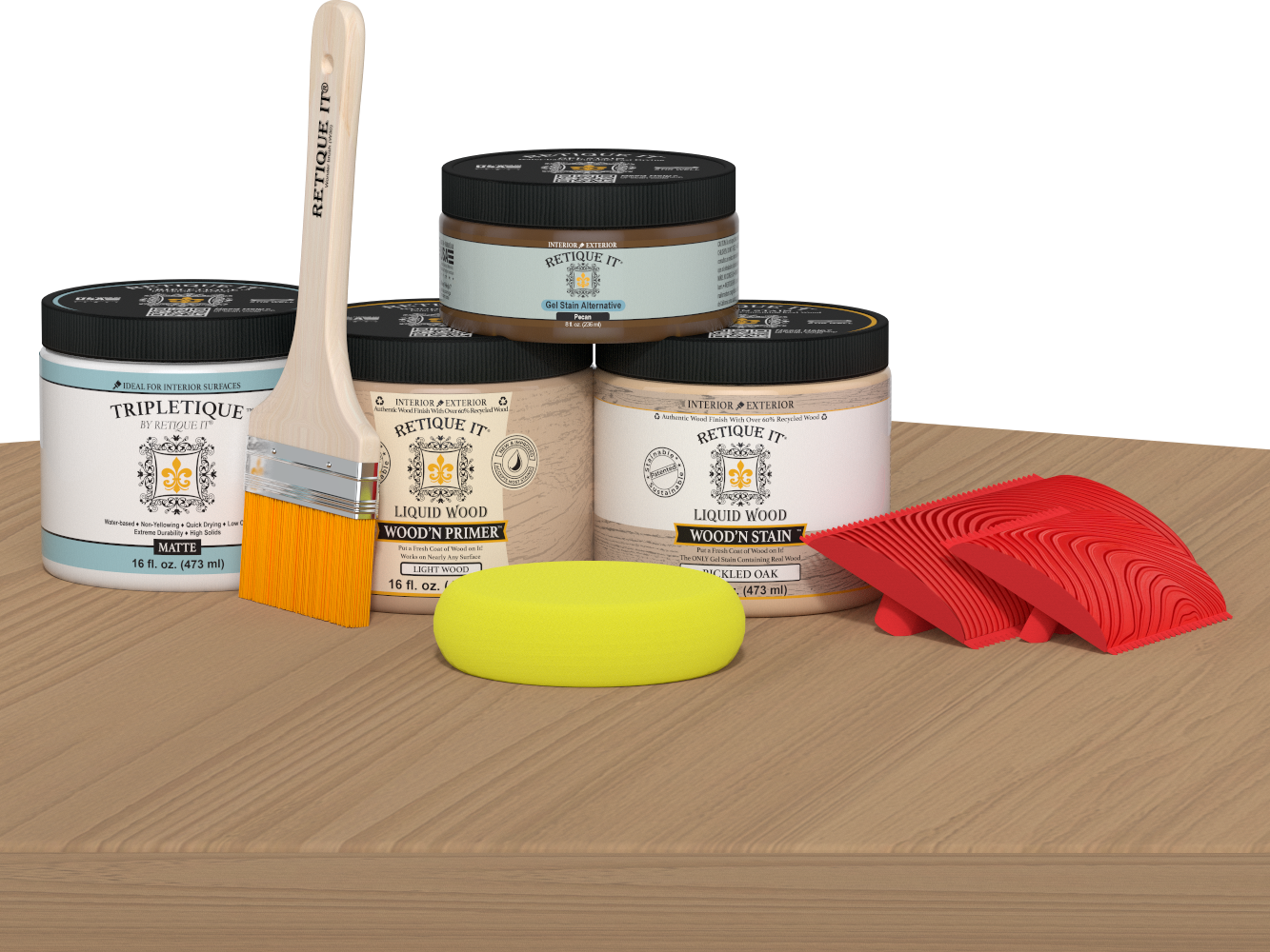 Retique It® Wood'n Kit in Pickled Oak for interior top coat, featuring a matte finish on a wooden surface.