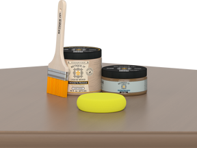 Retique It® Multi-purpose Smooth Finish Kit (Med) in Barn Wood applied on table surface with a smooth wood finish.