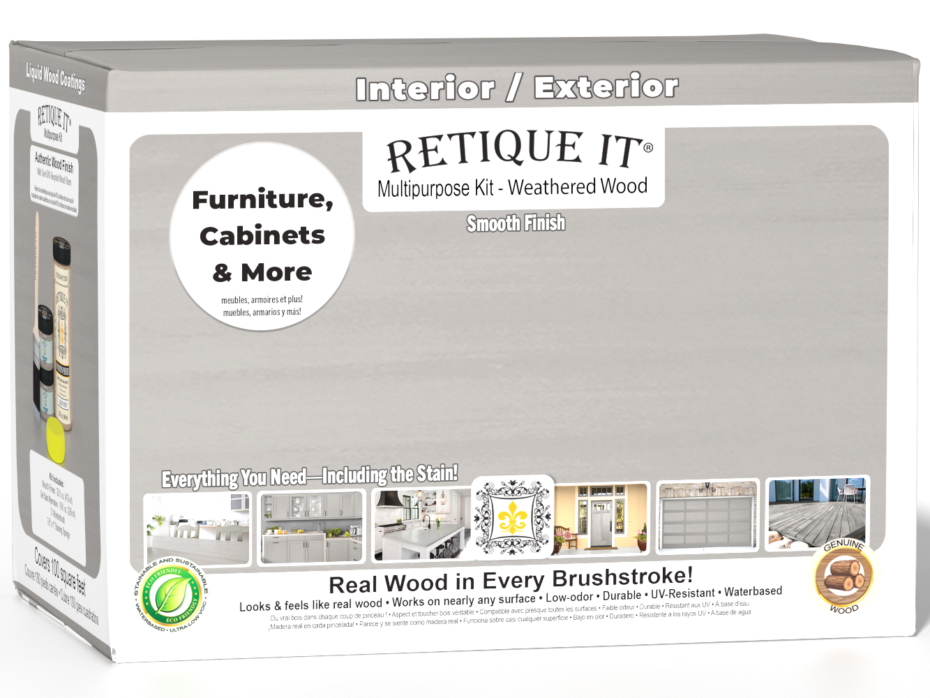 Large Weathered Wood Multi-purpose Smooth Finish Kit by Retique It® for interior top coating, includes wood finish components.