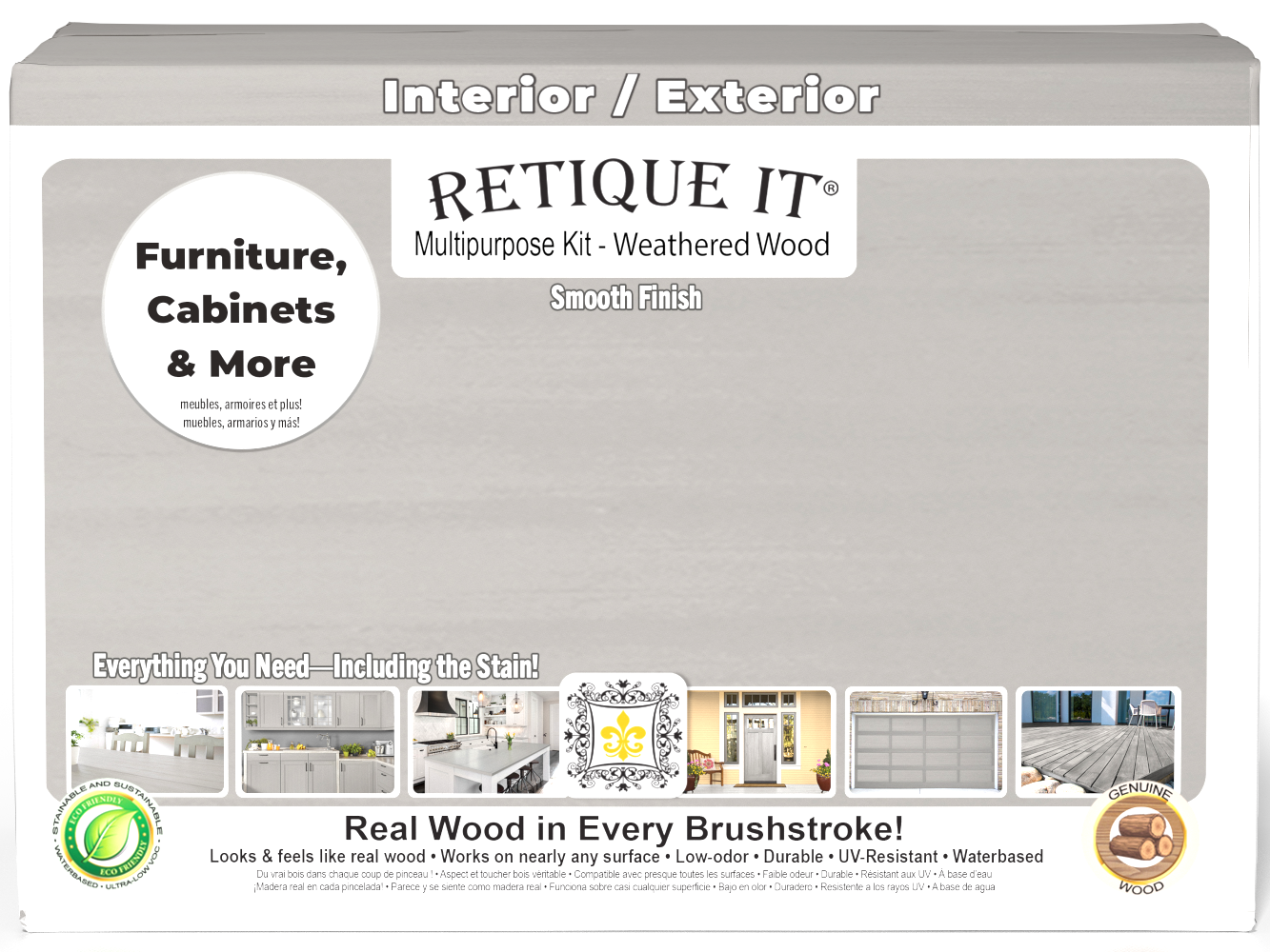 Large Weathered Wood Multi-purpose Smooth Finish Kit by Retique It® Wood'n Finish Kits, shown in its box with product details.