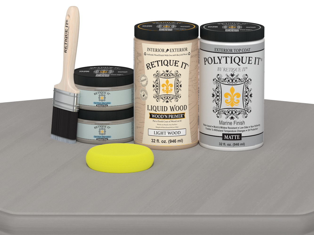 Large Weathered Wood Multi-purpose Smooth Finish Kit from Wood'n Finish Kits by Retique It® with matte exterior top coat in the image.