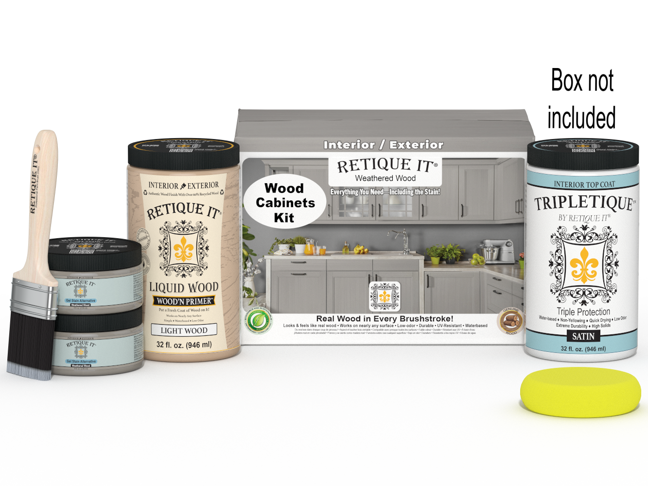 Weathered wood finish on the Retique It® Wood'n Cabinet Kit with 12 smooth doors for stylish kitchen or bathroom cabinetry.