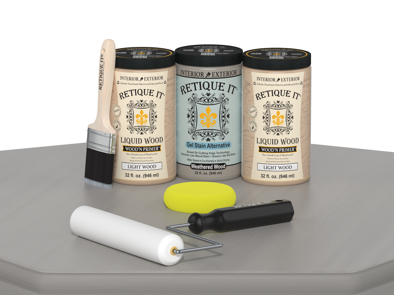 Weathered Wood Wood'n Cabinet Kit with 24 smooth doors by Retique It®, featuring stain application on cabinet surface.