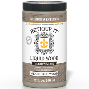 Retique It Liquid Wood Wood'n Stain in Weathered Wood, 32 oz, showcasing a natural wood stain with weathered finish.