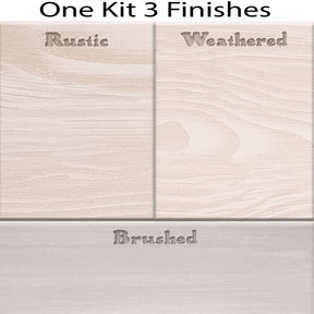 Retique It White Wash decking wood stain kit swatch showing three finish options on wood samples