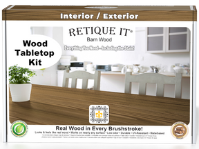 Retique It® Wood'n Finish Kit in Modern Walnut stain, featuring a tabletop with a rich walnut wood finish and detailed grain.
