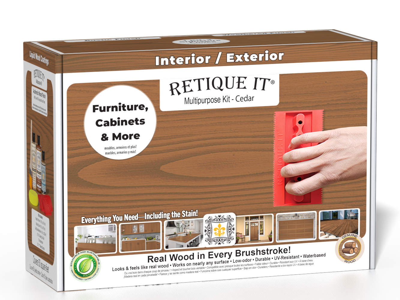 Retique It® Wood'n Finish Kit in cedar wood tone, multi-purpose finishing kit with brush and accessories, for woodworking projects.