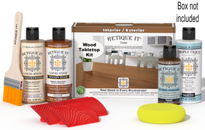 Retique It® Wood'n Finish Kit in Cedar for tabletops, includes stain bottles and application tools for wood finishing projects.