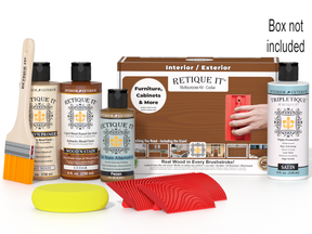 Retique It® Wood'n Kit Cedar interior top coat with wood finish products in a box, designed for multi-purpose woodworking projects.