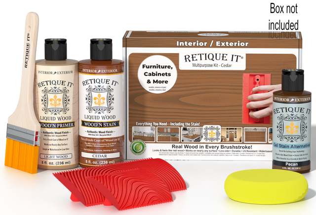 Retique It Cedar Wood'n Finish Kit with wooden box, multi-purpose wood finishing kit for furniture and crafts.