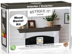 Retique It® Wood'n Finish Kit for fireplace mantels in charcoal stain, includes wood stain and finishing supplies.