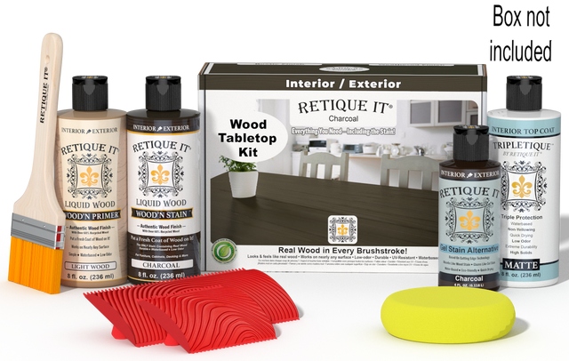 Retique It Wood'n Finish Kit in Charcoal for tabletops, includes stain and finishing supplies, ideal for wood furniture.