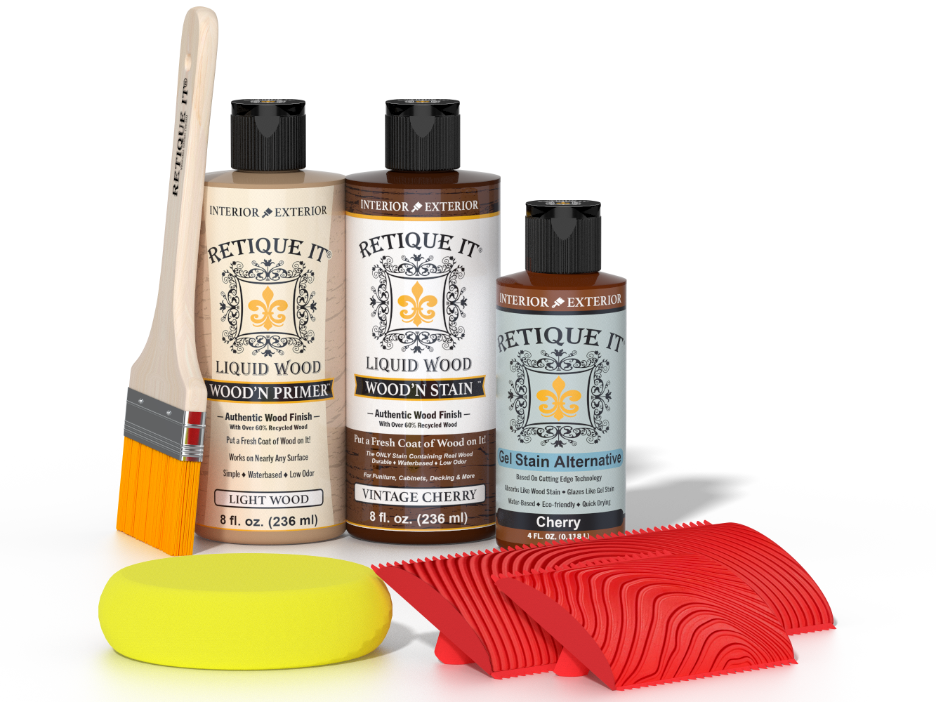 Retique It Vintage Cherry wood finish kit for fireplace mantels, showing stained wood with rich cherry tone and smooth finish.