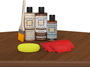 Retique It Vintage Cherry wood stain kit for fireplace mantel, showcasing the rich cherry finish on wood surface.