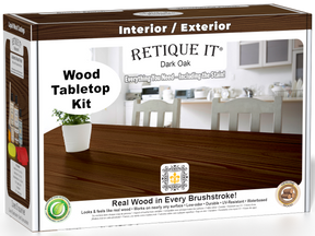 Retique It® Wood'n Finish Kit in Dark Oak stain, featuring a wooden box with staining supplies for furniture finishing.