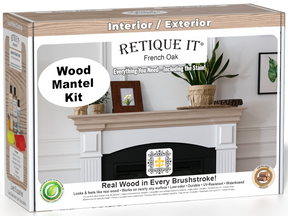 Retique It French Oak wood stain kit for fireplace mantels, showcasing wood finish options with a natural oak appearance.