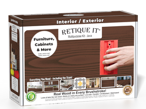 Retique It® Wood'n Kit Java exterior top coat in a box, featuring wood finish supplies for multi-purpose outdoor wood protection.