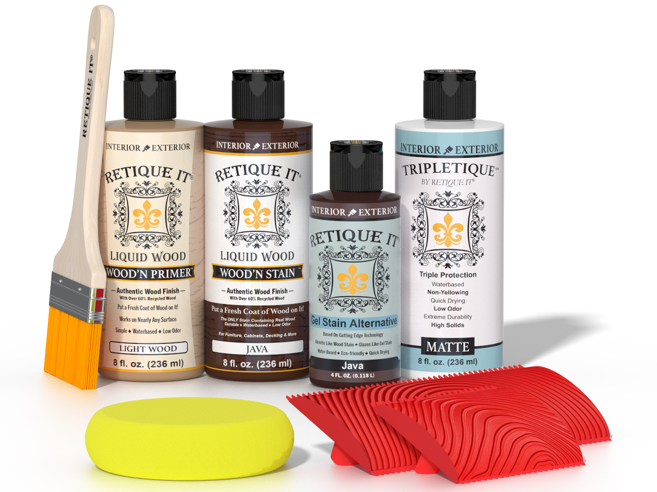 Retique It® Wood'n Kit Java interior top coat with wood finish, showing the application of the multi-purpose wood finish kit.