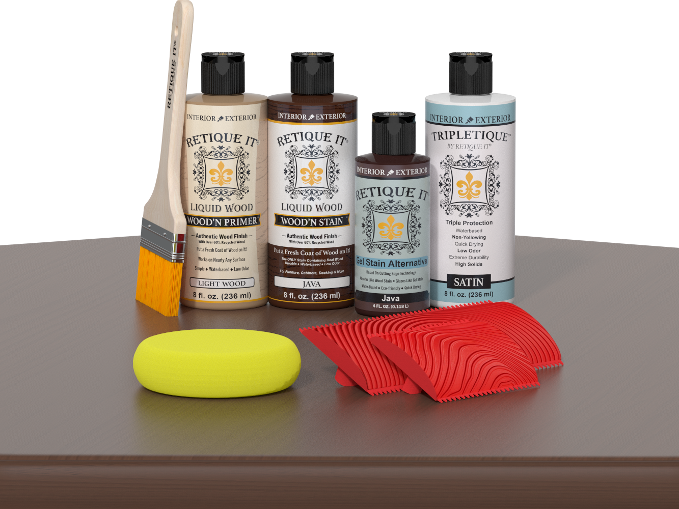 Retique It® Wood'n Finish Kit Java interior top coat applied to a table, showcasing natural wood finish and smooth surface.
