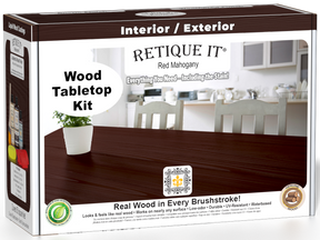 Retique It® Wood'n Finish Kit in Red Mahogany stain for wood tabletops, includes stain and finishing supplies.