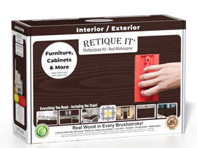 Retique It® Wood'n Finish Kit in Red Mahogany for exterior wood surfaces, includes top coat for durable protection and finish.