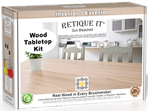 Retique It® Wood'n Finish Kit Sun Bleached for tabletops, includes wood finish products in a box with application tools.