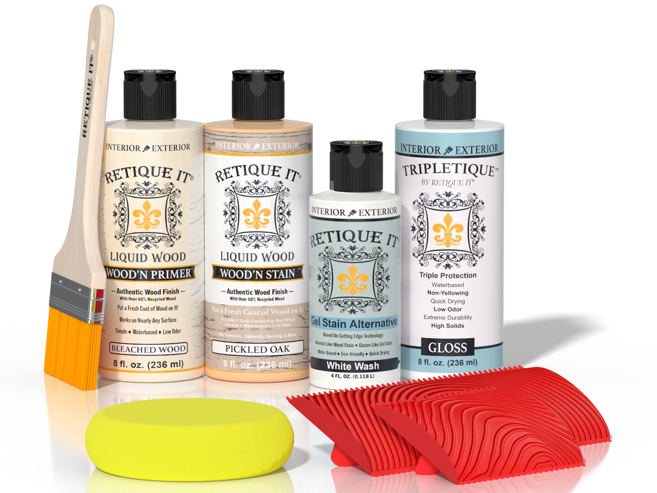 Retique It® Wood'n Finish Kit in Sun Bleached for interior top coating, showing wood surface with light, sun-bleached finish.