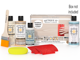 Retique It Wood'n Finish Kit in box with natural wood finish, includes sample swatches and application tools.