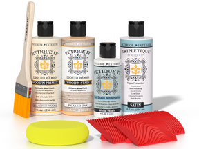 Sun-bleached Wood'n Finish Kit by Retique It® for interior wood projects, featuring multi-purpose top coat in a convenient kit.