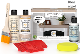 Retique It Wood'n Finish Kit in Sun Bleached for fireplace mantels, showing wood finish application on a wooden mantel.