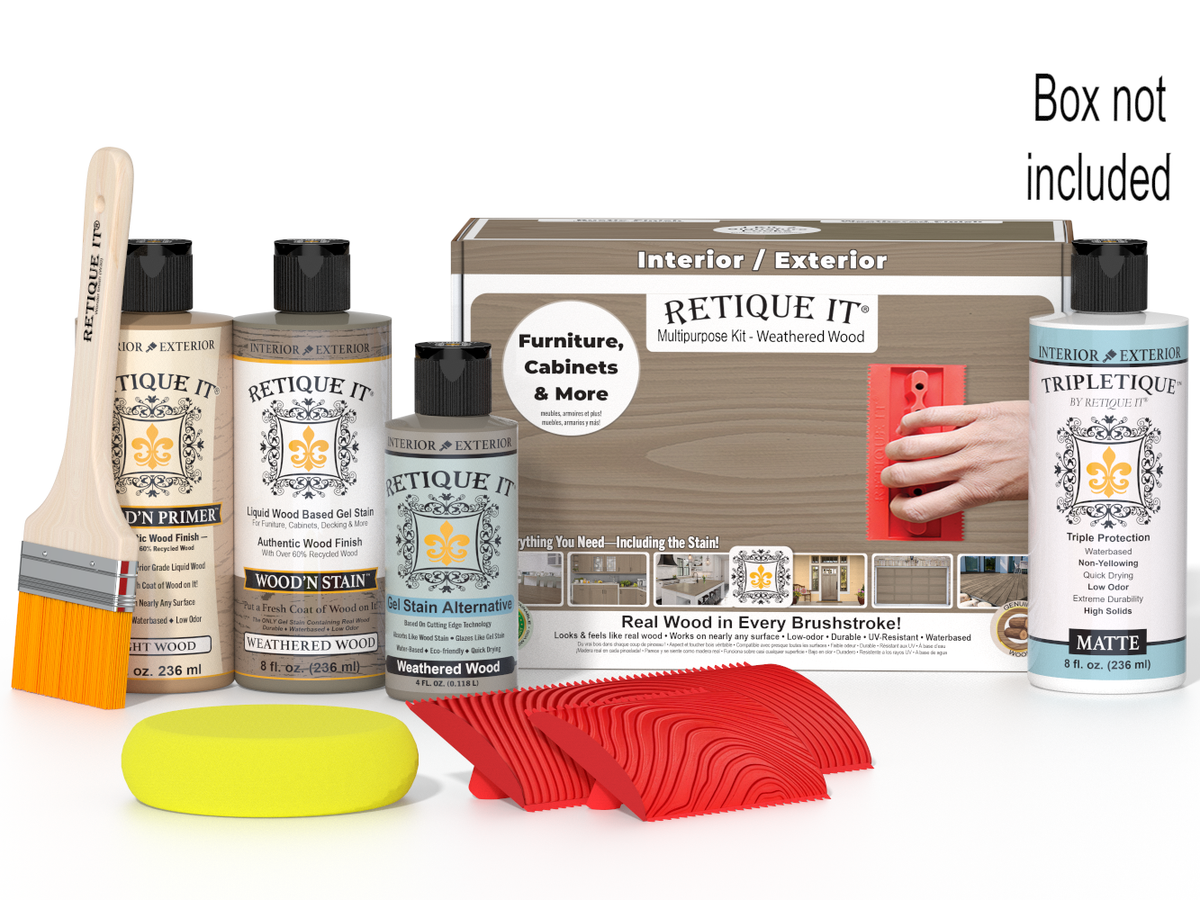 Retique It® Wood'n Finish Kit in Weathered Wood, interior top coat for wood furniture and decor, shown in the image.