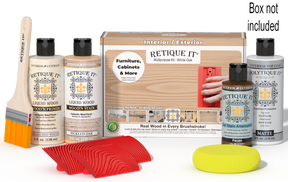 White Oak Wood'n Finish Kit by Retique It® with exterior top coat and application tools in a multi-purpose wood finishing set.