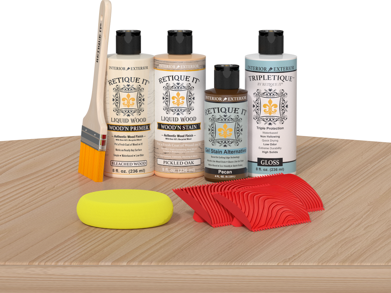 Retique It® Wood'n Finish Kit in White Oak stain, showcasing the tabletop with a natural wood finish and white oak color.