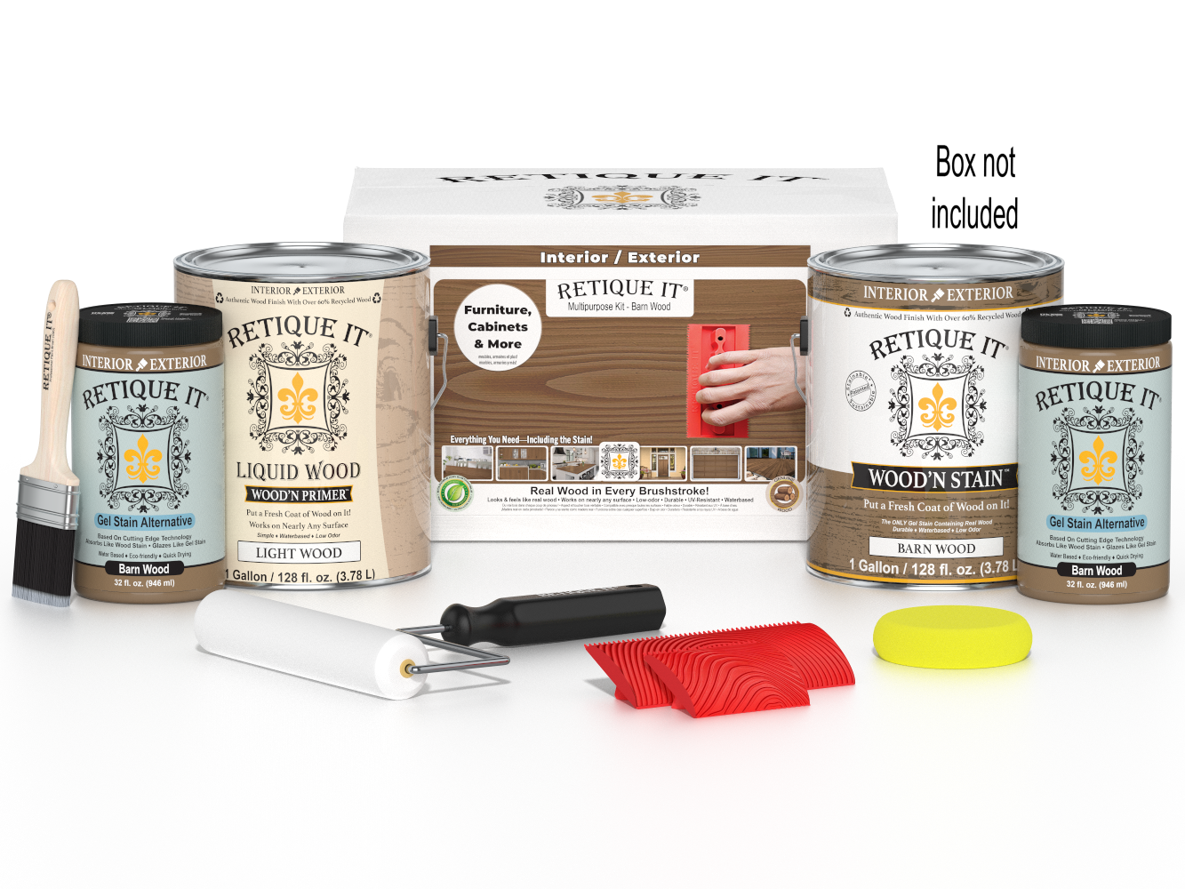 Retique It wood stain and related products on a white background