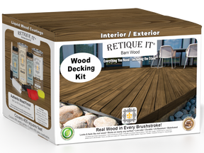 Retique It Decking Wood'n Kit Barn Wood stain sample showcasing rich, rustic wood finish for outdoor decking projects.