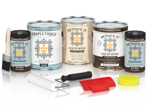 Retique It® Wood'n Cabinet Kit with 48 black walnut stained cabinet doors, glossy grained wood finish, stain for cabinetry.