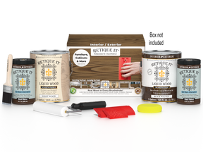 Retique It® Wood'n Finish Kit in black walnut with four large bottles, featuring a black walnut finish for wood projects.