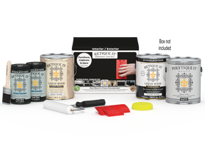 Retique It® Wood'n Finish Kit, 4-piece large Classic Black exterior top coat set with application tools and box.