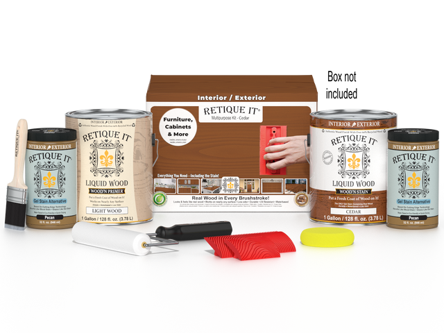 Retique It Cedar Wood'n Finish Kit with four large multi-purpose wood finishing products in a box.