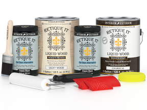 Retique It® Wood'n Cabinet Kit with charcoal stain, 48 grained cabinet doors, and natural wood texture for a stylish kitchen update.