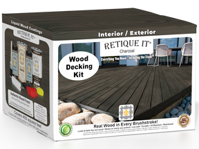Retique It Decking Wood'n Kit in Charcoal stain showing a deck with dark charcoal-colored wood finish.