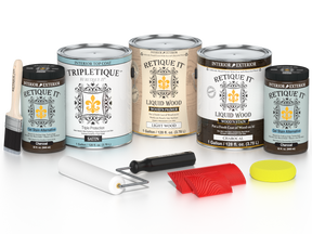 Retique It® Wood'n Kit in Charcoal, interior top coat for wood, includes four large satin finish wood finish containers.