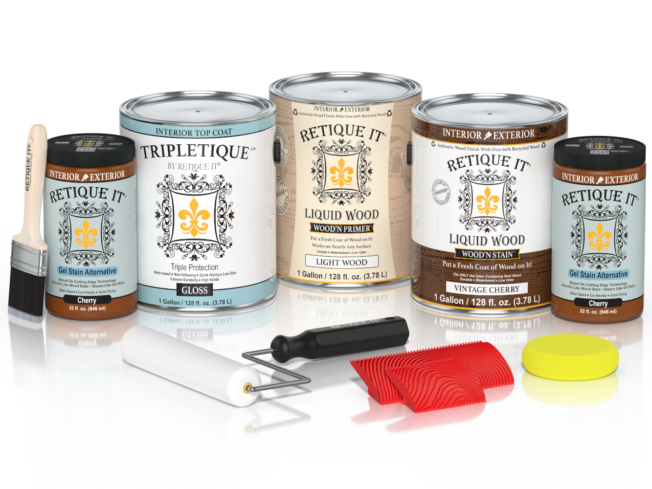 Retique It® Wood'n Cabinet Kit in Vintage Cherry stain, includes 48 grained cabinet doors with a glossy finish