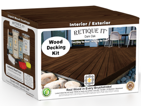 Retique It Decking Wood'n Kit in Dark Oak stain showing a deck with richly stained wooden planks.