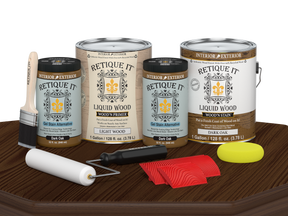 Dark oak Wood'n Cabinet Kit with 48 grained doors from Retique It® showcasing stained wood finish for cabinetry.