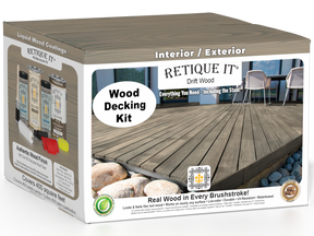 Retique It Decking Wood'n Kit in Drift Wood stain showing a natural wood deck with rich, weathered driftwood finish.