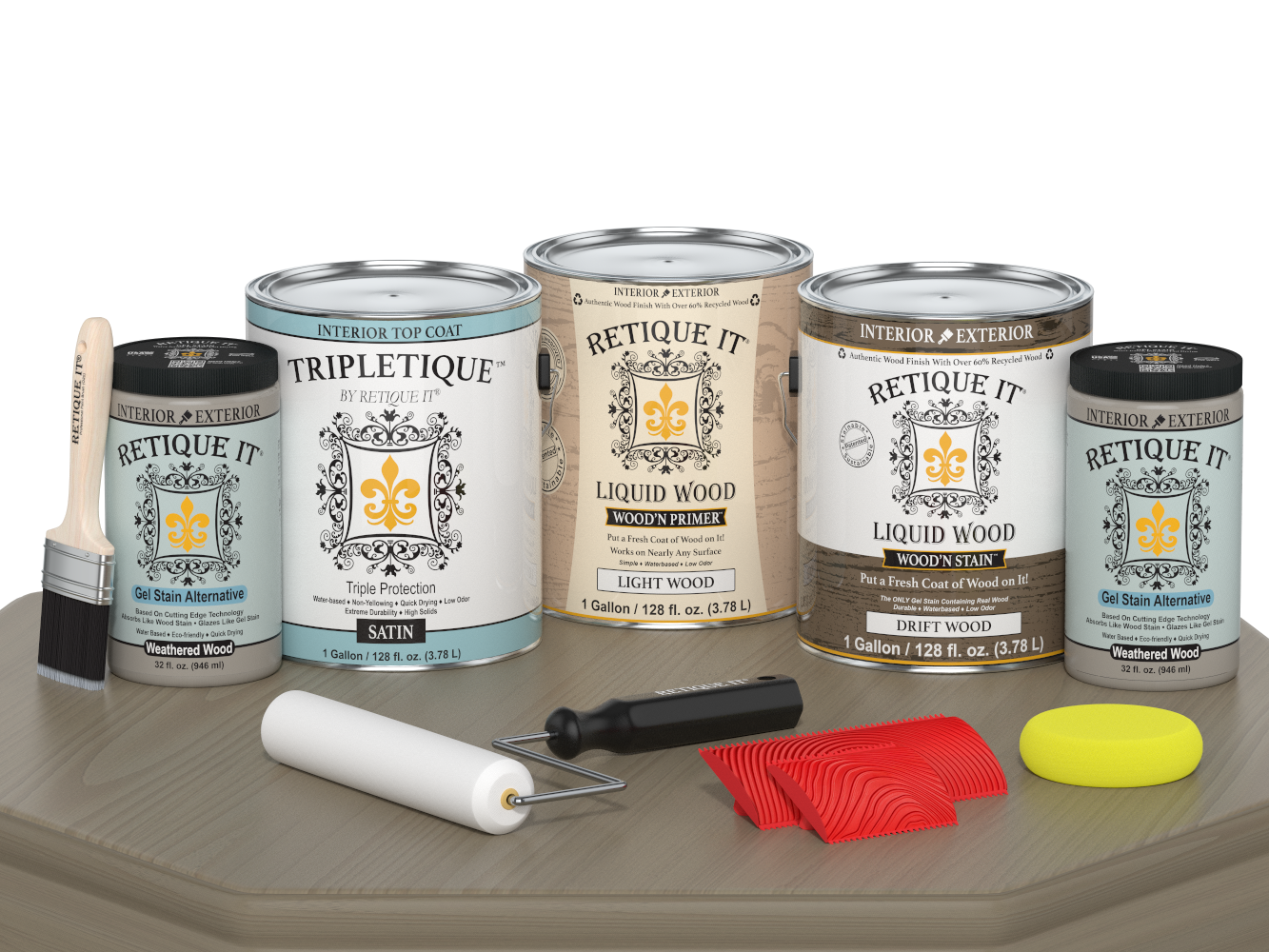 Retique It® Wood'n Kit with driftwood finish, large multi-purpose wood finish kit, includes satin top coat for interior wood projects