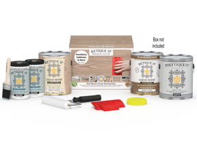 Retique It® Wood'n Finish Kit French Oak exterior top coat with four large wood finishing products and applicator tools.
